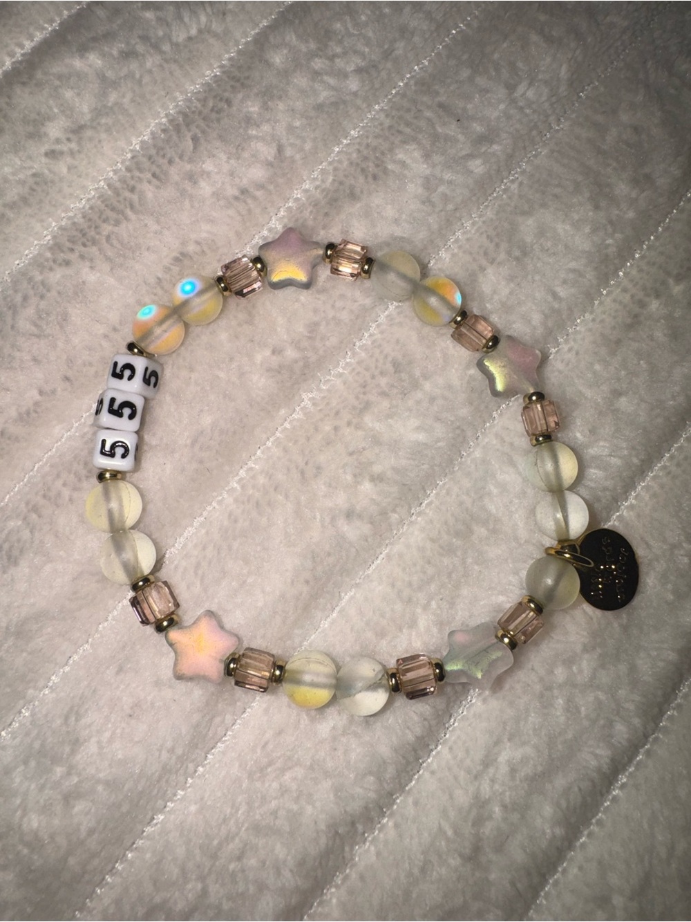 Little Words Project Angel numbers 555 Iridescent Pink Star Beaded Bracelet
